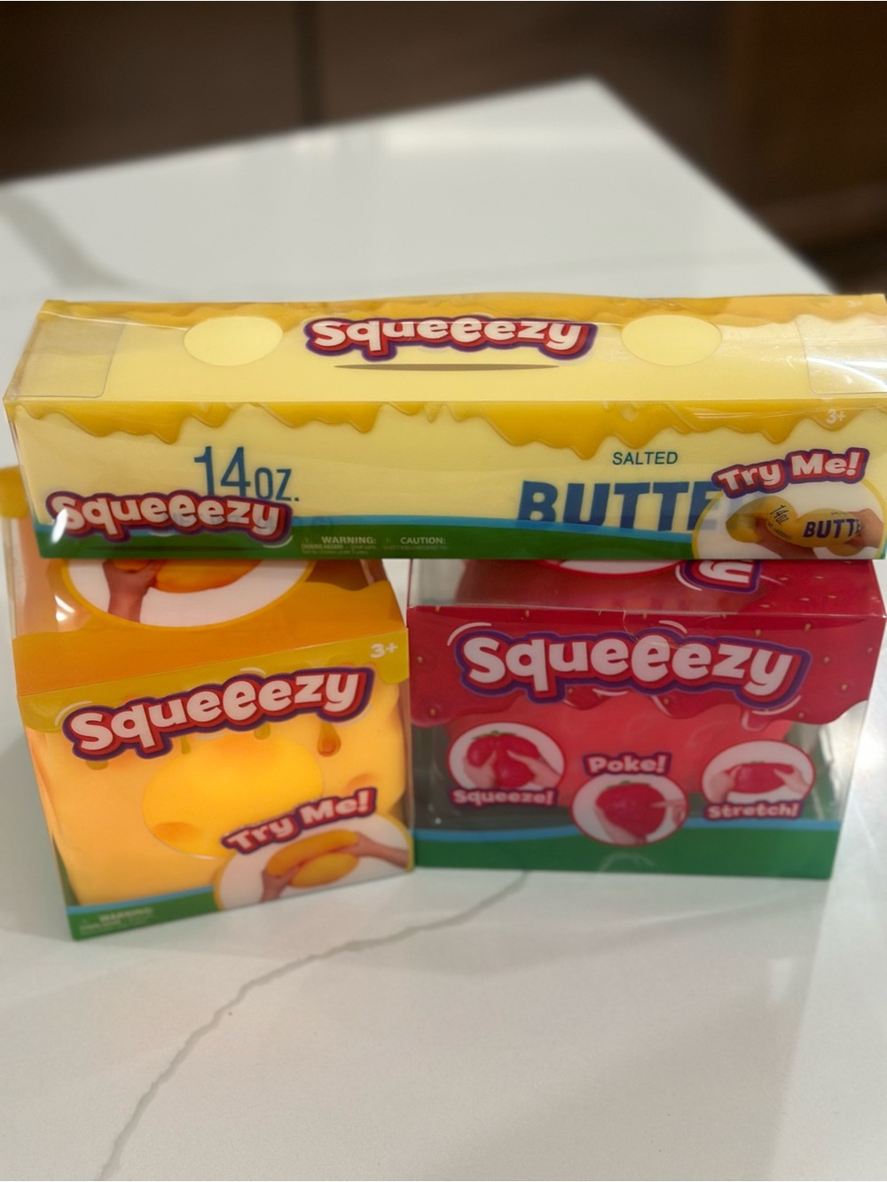 Set of 3 sunny days food squeezy toys strawberry, cheese and butter *Last set*